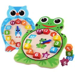 Animais dos desenhos animados de madeira relógio digital sapo brinquedo educativo jardim de infância crianças ajuda ensino forma emparelhamento digital brinquedo montessori