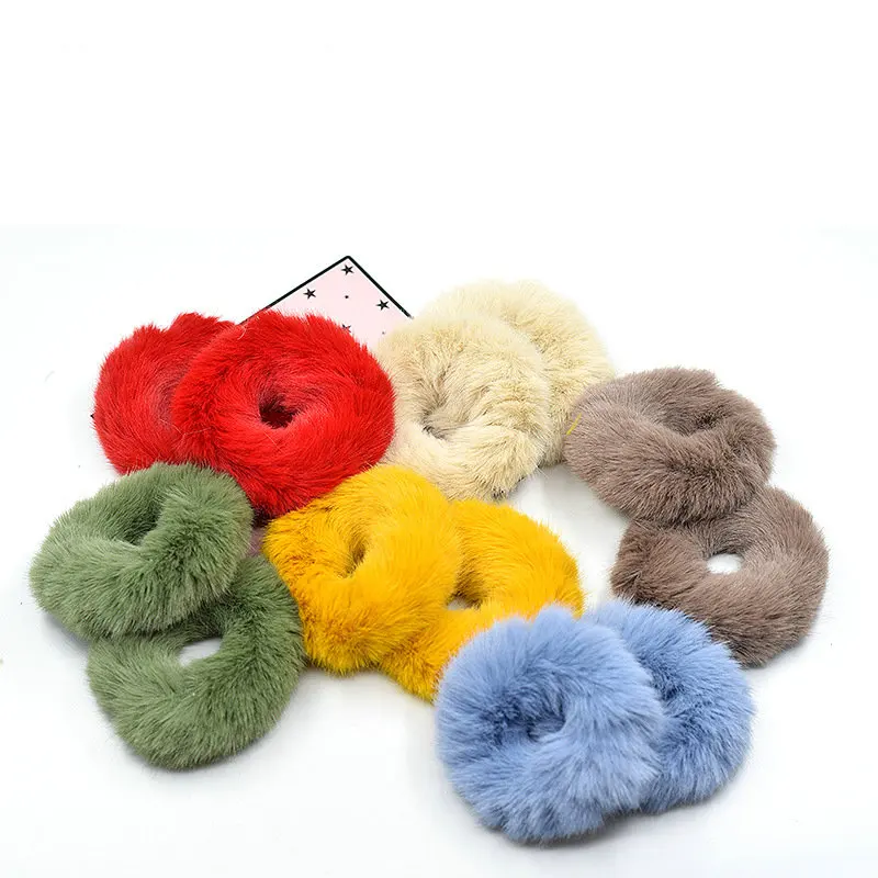 

Winter Elastic Hair Rubber Band Hair Tiara Adult Simple Solid Color Soft Plush Hair Band Ponytail for Women Hair Accessories