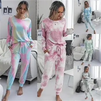 

2020 new summer sportswear ladies two-piece casual wear pure cotton oversized t-shirt high waist shorts suit tie-dye homeservice