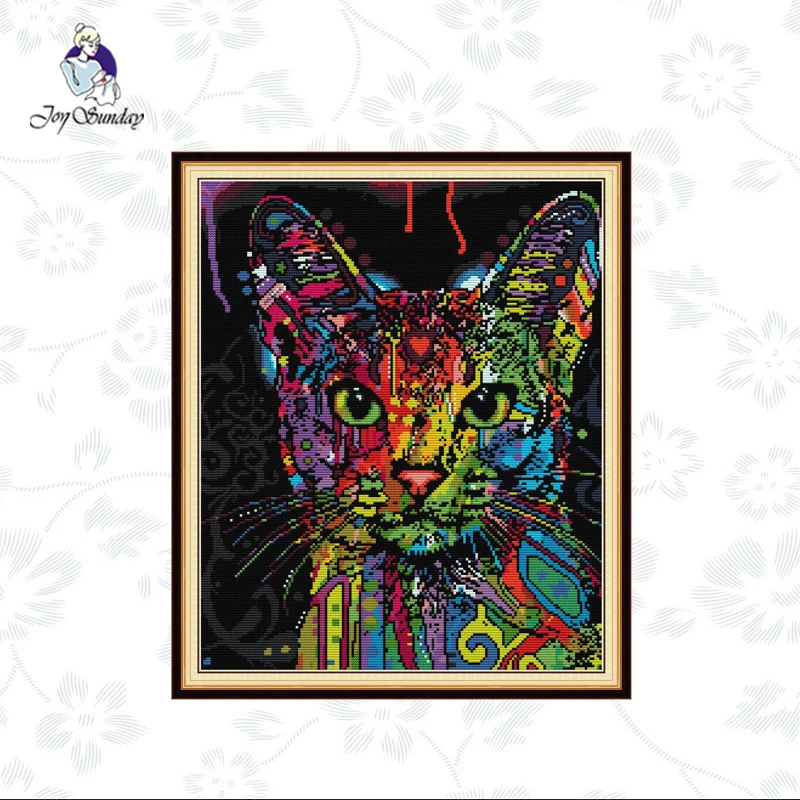 

Joy Sunday,Cat,cross stitch embroidery kit,11CTor14CT Printed Fabric,Animal pattern cross stitch kit,counted cross stitch kits