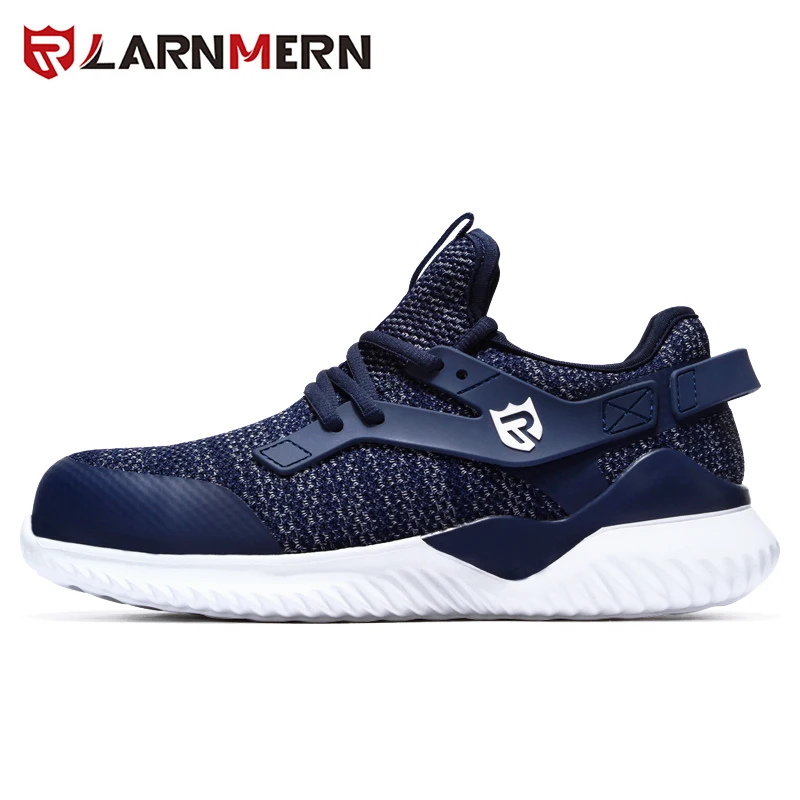LARNMERN/Мужская Рабочая обувь; безопасная обувь со стальным носком; удобные легкие кроссовки с защитой от Разбивания и проколов - Цвет: Blue