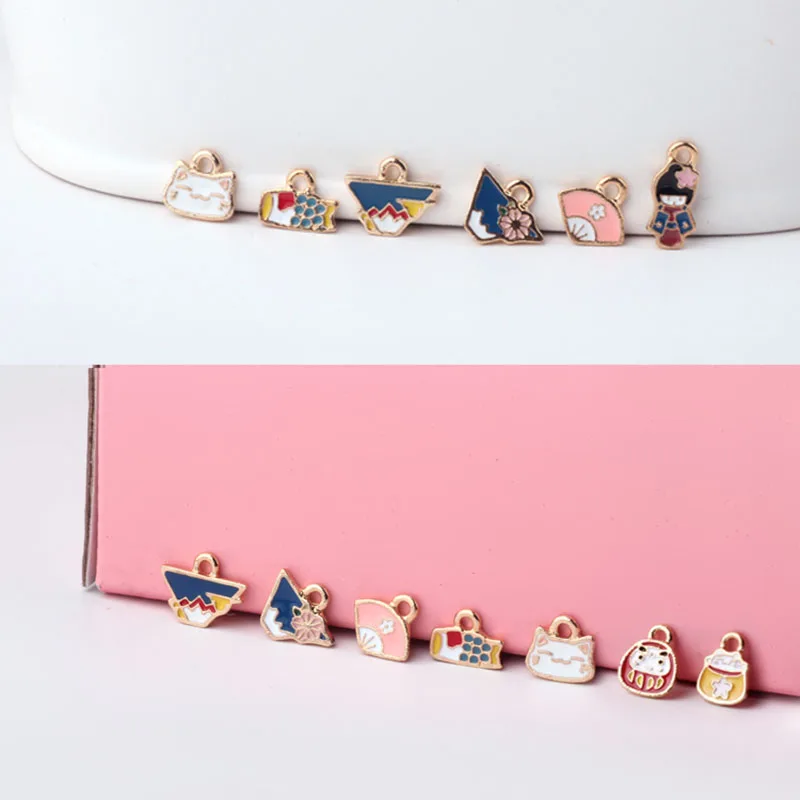 

10pcs diy handmade accessories alloy drip oil small pendant japanese fan kimono doll earring material