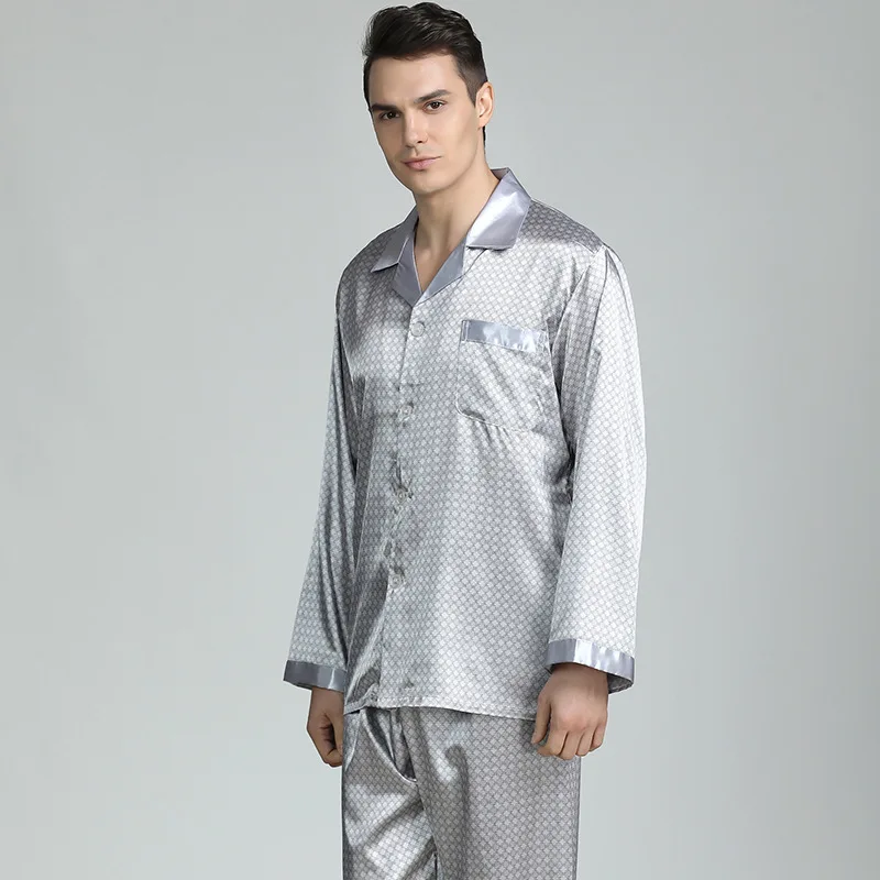 Mens Stain Silk Pajama Set Pajamas Men Sleepwear V-collar Cozy Soft Long Sleeve Nightgown Tops + Trousers Two Pieces Home Male Mens Stain Silk Pajama Set Pajamas Men Sleepwear V-collar Cozy Soft Long Sleeve Nightgown Tops + Trousers Two Pieces Home Male