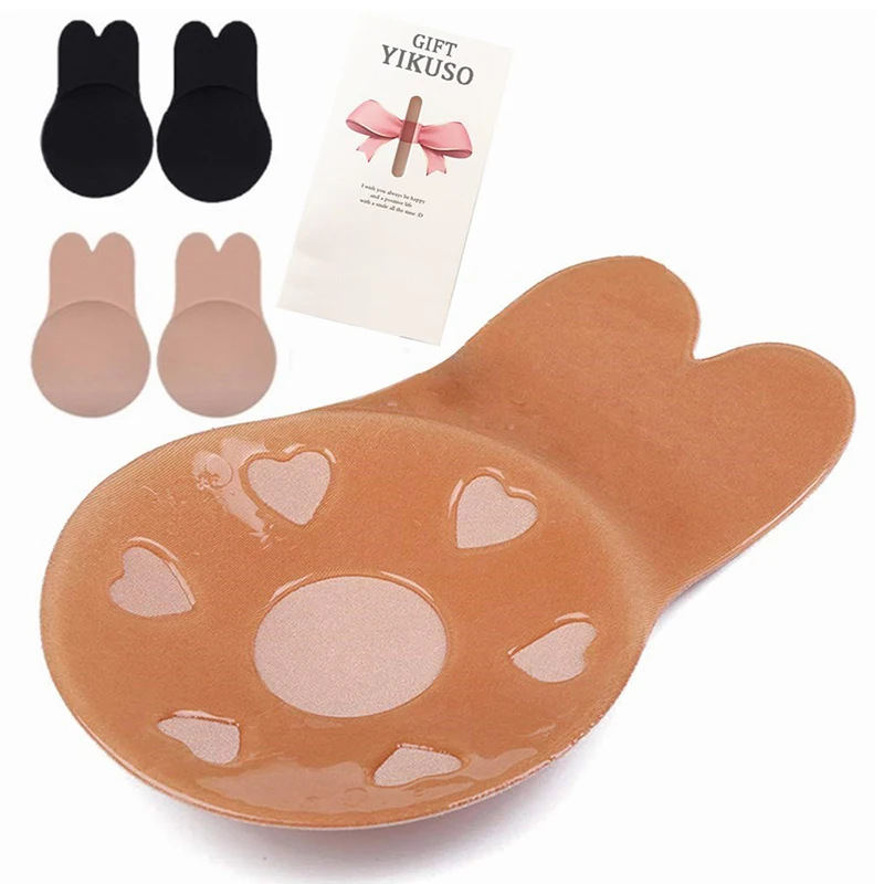 

Reusable Breast Lift Up Invisible Bra Tape Strapless Adhesive Rabbit Bra Nipple Pasties Cover Silicone Invisible Lingerie Pads