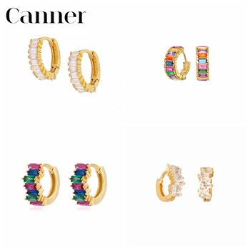 

Canner 925 Sterling Silver Hoop Earrings Rainbow Cubic Zircon Crystal Earrings Fine Jewelry For Women Party Gifts pendientes W4