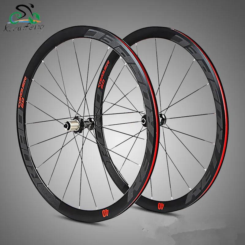 Road bike wheel set 700C 4 sealed bearing wheelset super-light alloy road bicycle flat spokes racing 40mm rims with anti-cursor