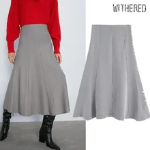 Увядшая зимняя миди юбка женская английская офисная Дамская гусиная лапка с высокой талией faldas mujer moda aline длинные юбки женские
