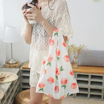 

Cute Girls Casual Shoulder Bag Cotton Cartoon Printing Fashion Women Handbags Vest Bag Avocado Ladies Large Shopping Beach Bags