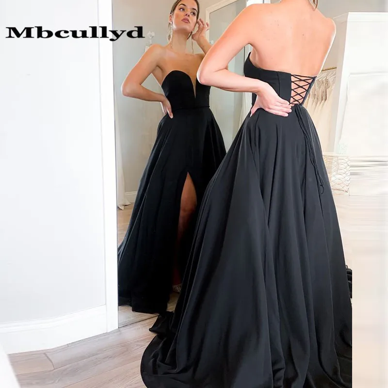 

Elegant Black Prom Dress Long 2023 High Split A Line Robe De Soiree Sexy Backless Graduation Evening Dresses For Women