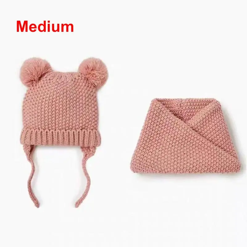 Pink M Распродажа, 2 шт./лот, шапка и шарф, комплект для маленьких девочек, шапка на осень и зиму, двухслойная вязаная теплая шапка для мальчиков и девочек, детские зимние шапки - Цвет: Pink M