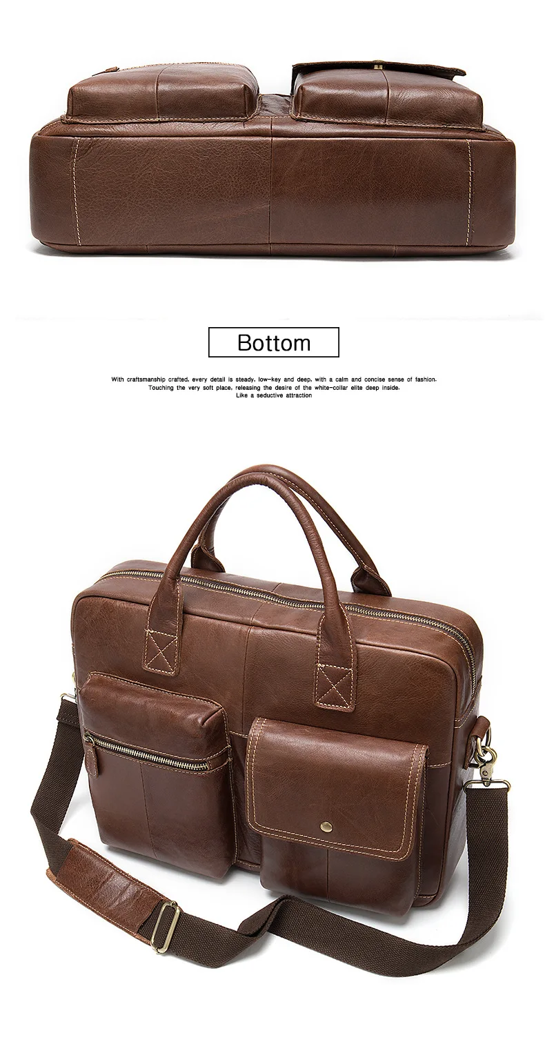 Genuine Leather Laptop Bag Men's Handbag Shoulder Messenger Bag Business Laptop Bag 14 Inch Portable KUMON Laptop Briefcase