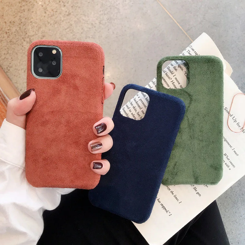 

Warm Smooth Suede fur soft phone Case For iphone 11 11 Pro Max XR XS Max X 6 6S 7 8 Plus Full protection Back cover Capa