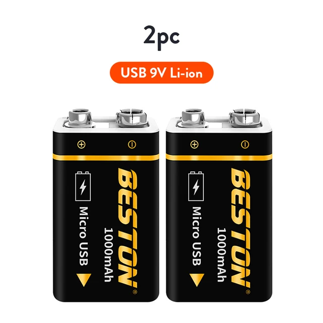 YATUO 1000mAh micro USB 9 Volt li-ion rechargeable 9v battery  6F22 9v usb battery for RC Helicopter Model Microphone Toy 2Pcs 9v