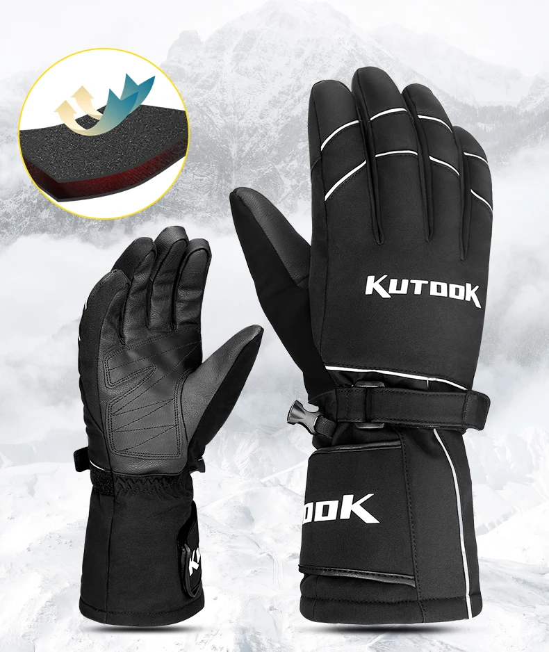 KUTOOK, зимние лыжные перчатки для мужчин и женщин, перчатки для катания на лыжах с тепловым сенсорным экраном, водонепроницаемые, для снегохода, утолщенные, ПУ, дышащие, перчатки для сноуборда