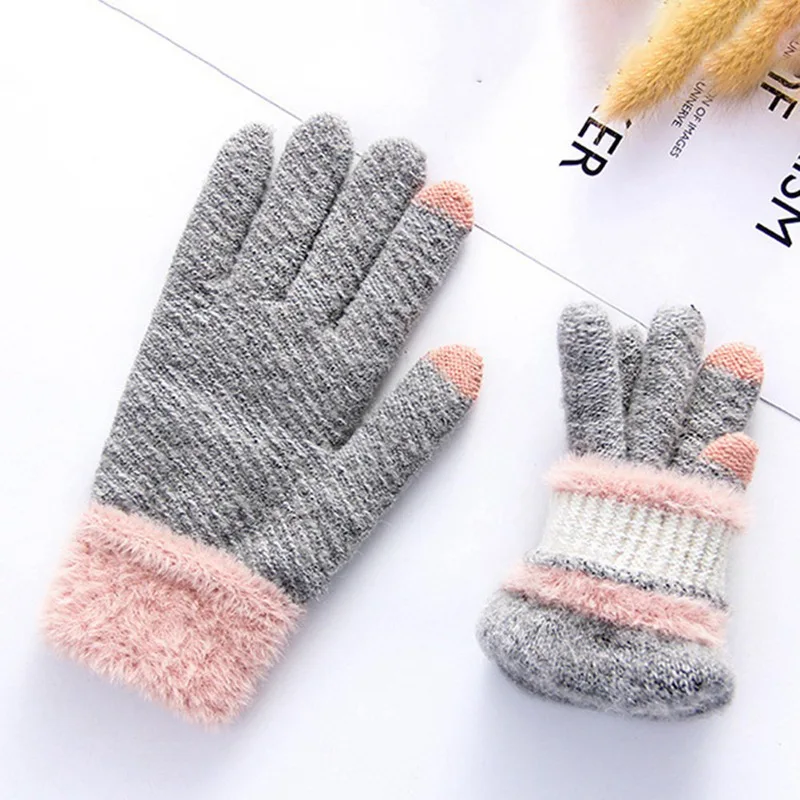 Touch Screen Gloves Knitted Winter Warm Fleece Crochet for Women Ladies