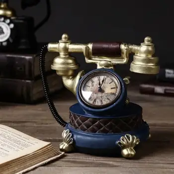 

1pc Retro Resin Clock Decoration Household Desktop Clock Ornament Retro Telephone Model Clock Desktop Decorations