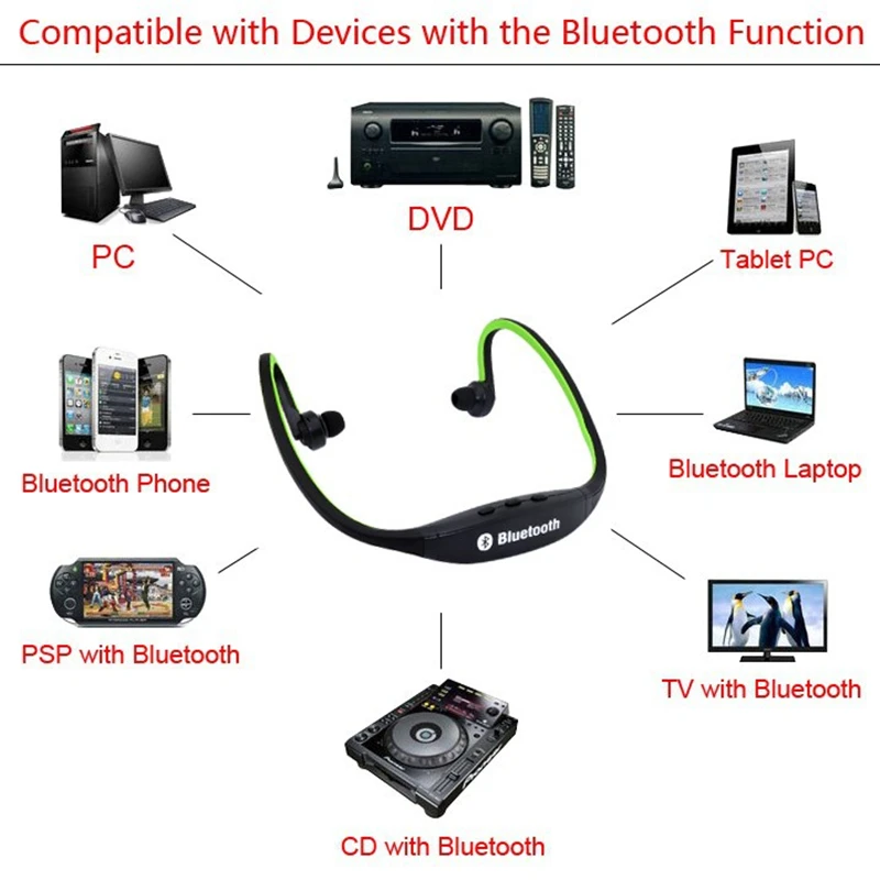 FOOVDO S9 Bluetooth Earphone Sport Wireless Headphone Support TF SD Card Headset Music Earbuds with Microphone For iPhone Xiaomi