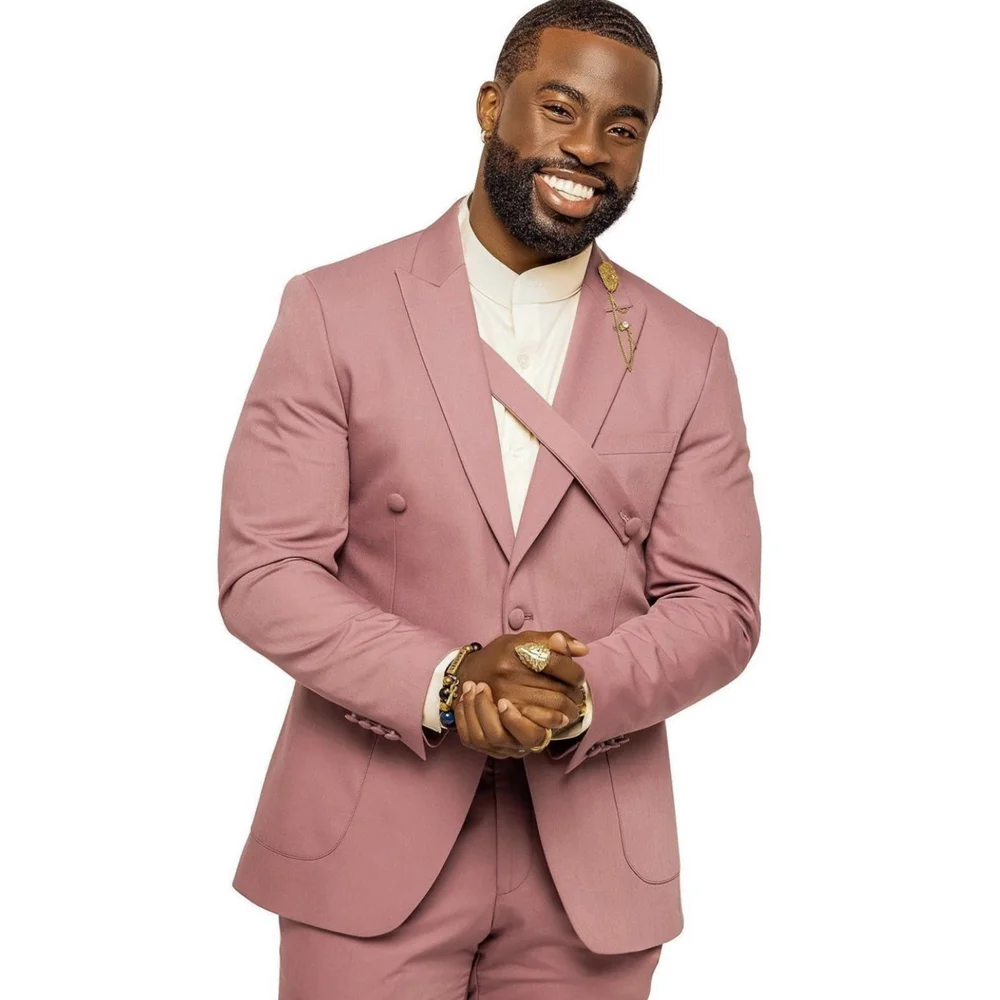 

Fashion Men Suits Slim Fit 2 Piece Single-Breasted/Pink Casual Mens Clothing For Wedding Prom Wear Outfit Male Set/Blazer+Pants
