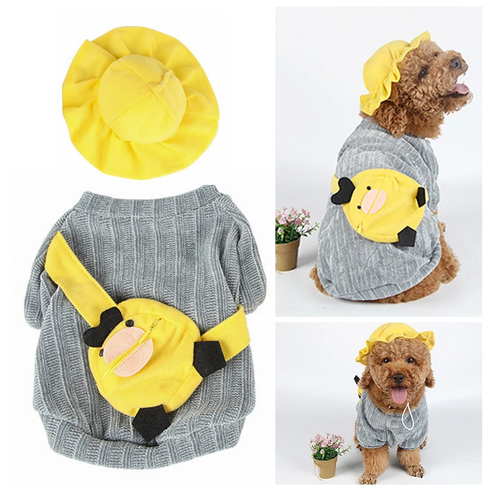 Милая Одежда для собак, зимние теплые куртки для собак с капюшоном, сумка в форме утки на спине, одежда для щенков, комплект одежды для маленьких собак