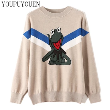 

Sweater Women's New Loose Animal Print Cute Pullover Jacquard Sweaters Autumn Winter Knitted Tops Fashion Casual Knitwear Jumper