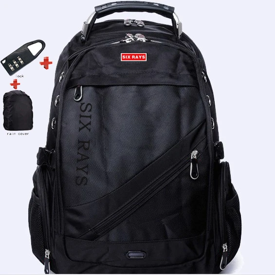 SIXRAYS Men Laptop Bag External USB Charge Computer Backpacks Anti-theft Men Waterproof Bags Women Backpack with Lock Raincover - Цвет: Черный