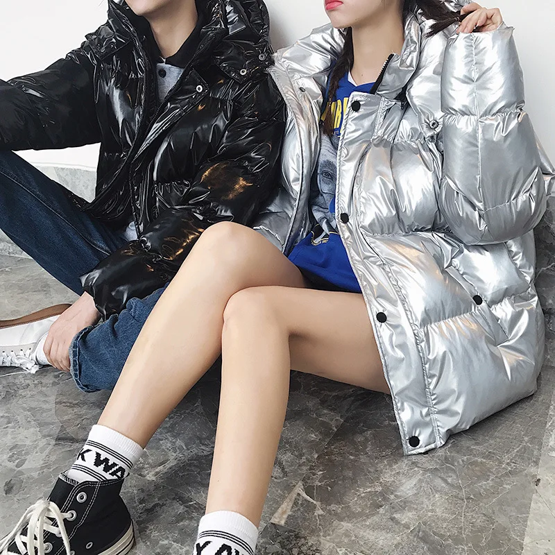 

Couple Clothes Winter 2018 New Style Korean-style Couples Cotton Coat Silver Short Tone-on-Tone Cotton-padded Clothes Women's Lo