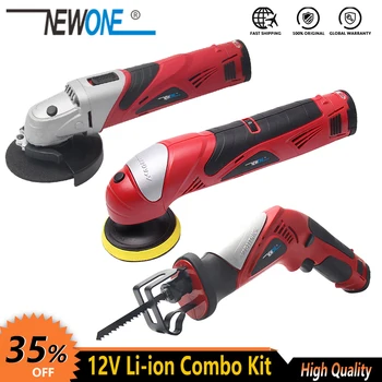 

NEWONE 12V Electric Cordless Li-ion Angle Grinder Reciprocating saw Polisher power tool combo kit with battery accessories