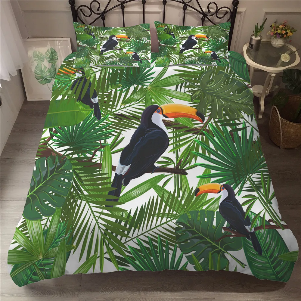 MEI Dream Toucan 3D Printed Single Bed Set Forest Animal Double Bed Comforters Duvet Covet Set