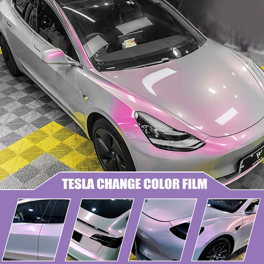 For Tesla Model 3 Y Car Body Color Change Film Two-color Volcanic Gray Color Change Vinyl Film ...