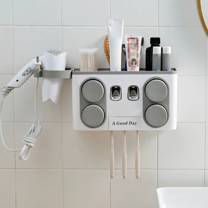 

Wall Mount Toothpaste Squeezer Automatic toothpaste Toothbrush Holder Dispenser Suction Cup Wall Mount Bathroom Storage Box
