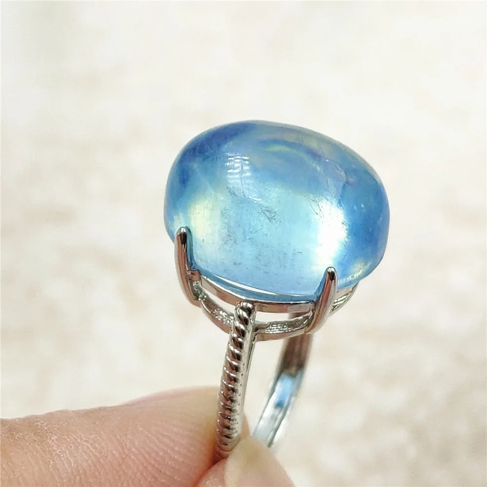 jewellery shop near me Genuine Natural Blue Aquamarine Clear Oval Ring Adjustable Crystal Size 925 Silver Aquamarine Ring Gemstone AAAAA nose pin