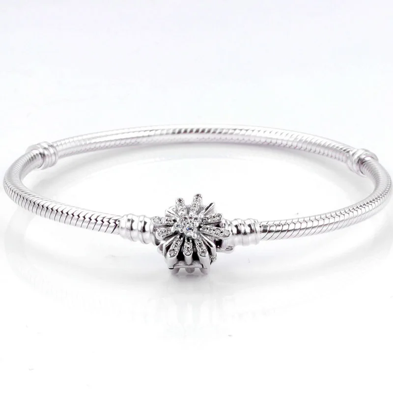 Оригинальная Сверкающая Звезда с кристальной застежкой, браслет-цепочка со змеей, браслет, подходит для бусины из стерлингового серебра 925, шарм, сделай сам, европейская бижутерия