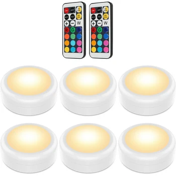 

6 Pcs Wireless LED Light, Set With Dimmer And Timer, Battery Powered Light With Remote Control, Suitable For Kitchen, Cabinet