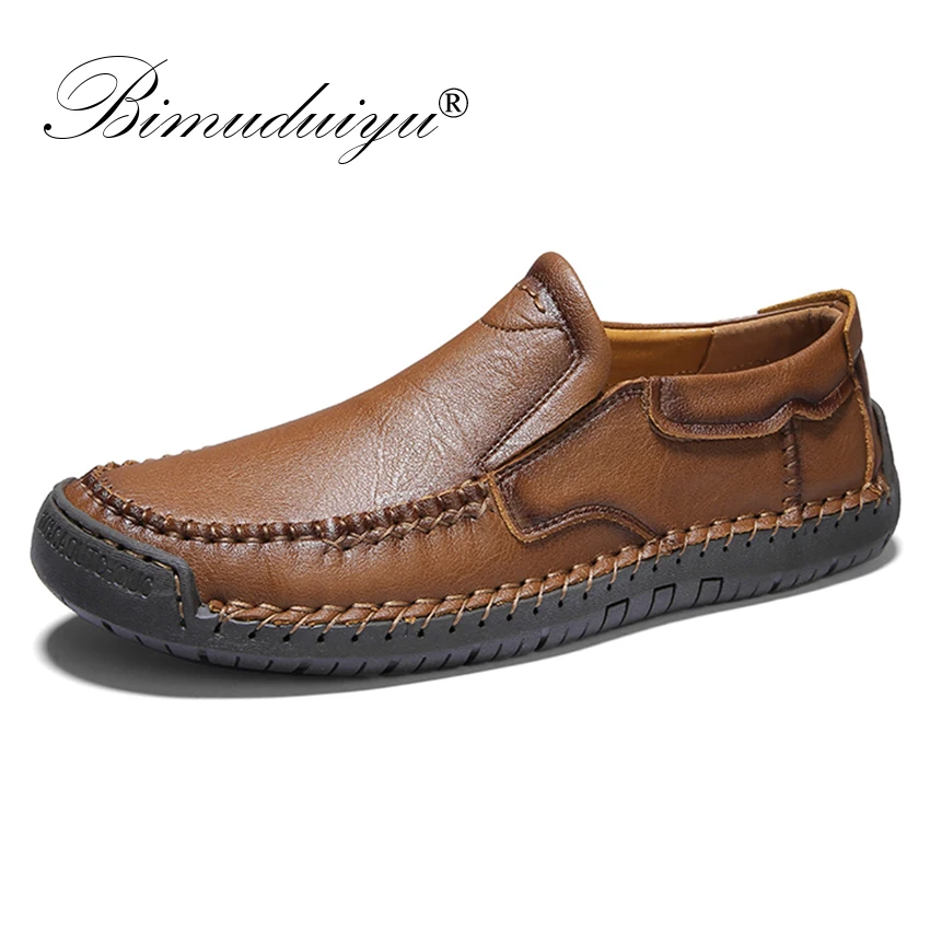 

BIMUDUIYU Handmade Men's Genuine Leather Breathable Loafers Soft Casual Shoes Moccasin Shoes High Quality Slip On Footwear Male