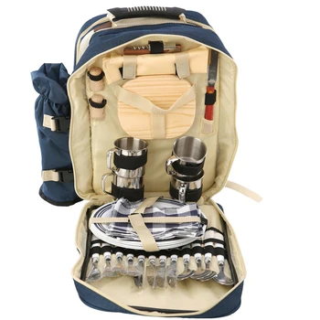 

Outdoor 4 Persons Picnic Backapck Rucksack Portable Camping Travel BBQ Thermal Lunch Bag Picnic Bags with Tableware Cutlery Set