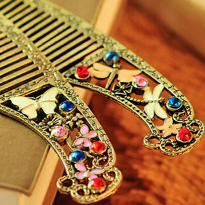 

Tangle Hair Brush Vintage Retro Butterfly Dragonfly Combs For Women New 1PC Gift Alloy Crystal Flower Combs Styling