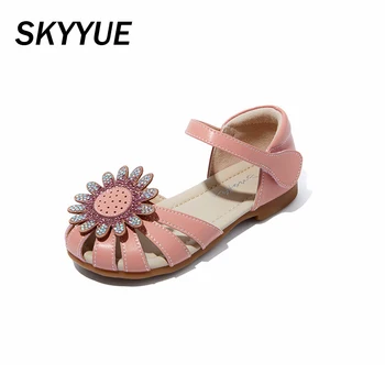 

Summer 2020 Kids Flower Sandals Baby Girls Rhinestone Dress Shoes Toddler Pink Brand Shoes Children Closed Toe Princess Sandals