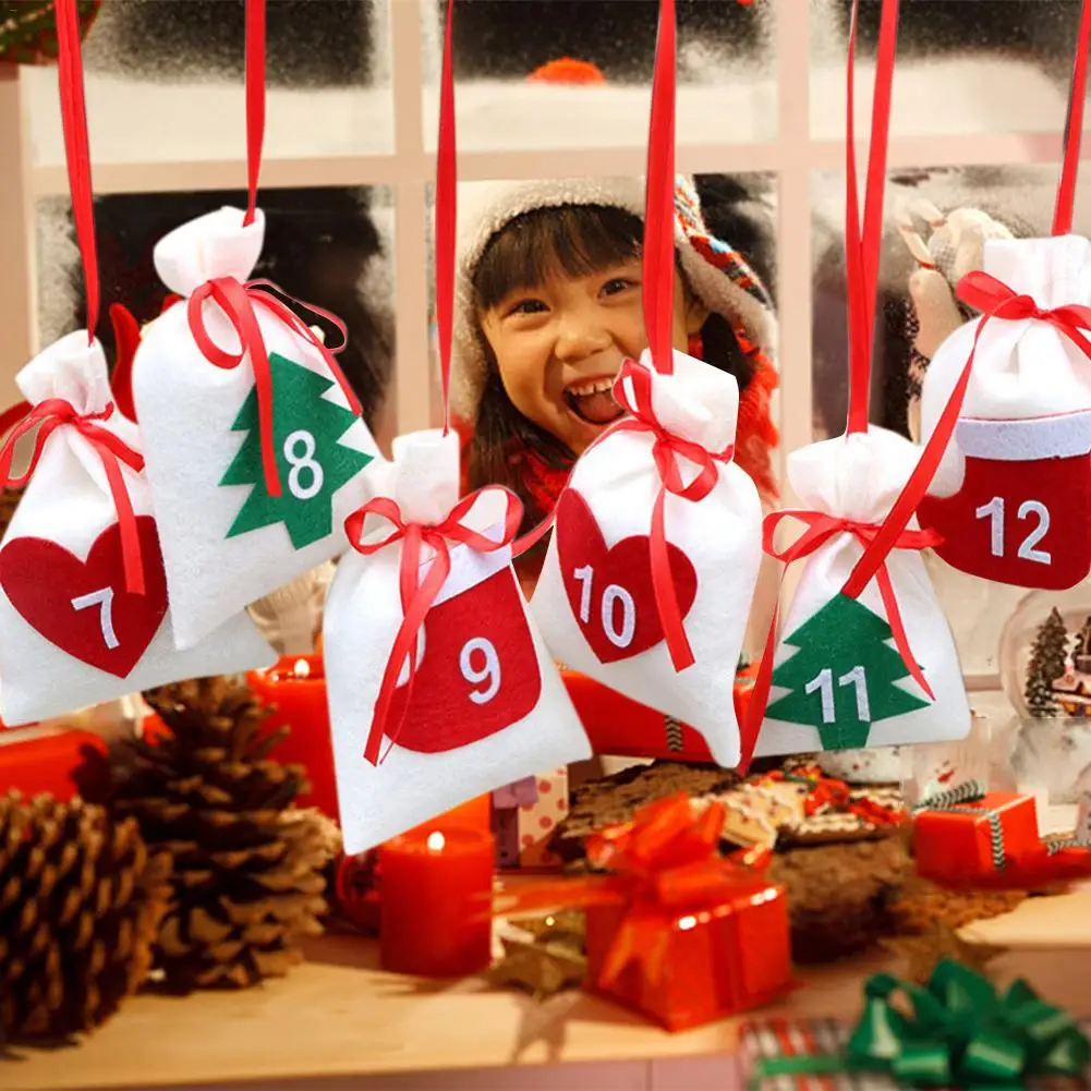 11x16 см 24 шт. подвесной Рождественский календарь Сердце Дерево шаблон мешок для конфет Рождество вечерние украшения год Рождественские подарки