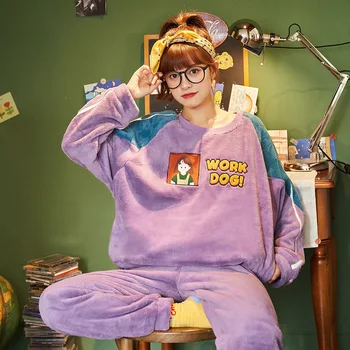 

Coral Fleece Sleepwear Female Pajamas Suit Cute Lovely Nightwear Thickened Lovely Sleep Set Autumn Flannel Home Wear Negligee