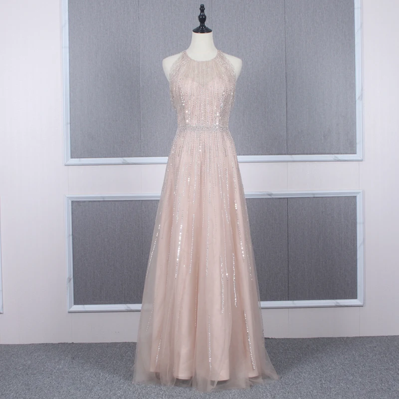 

YY204 JANCEMBER Women Evening Dress Tassel Sequin Evening Dresses Lebanon Chain Ocher Halter A Line Vestidos Noche Mujer