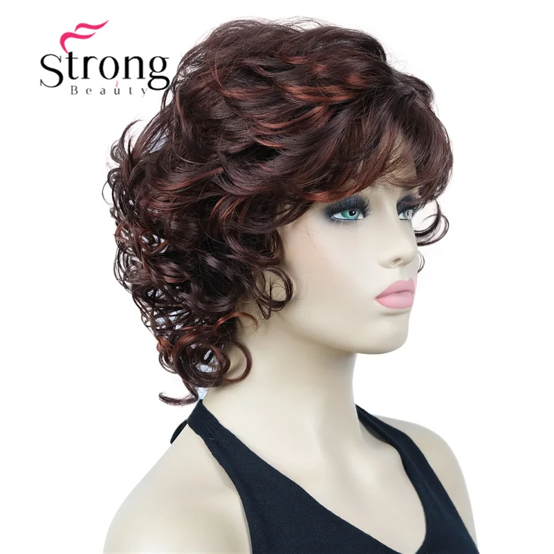 StrongBeauty Natural Look Short Curly Auburn Mix Full Synthetic Wig for women