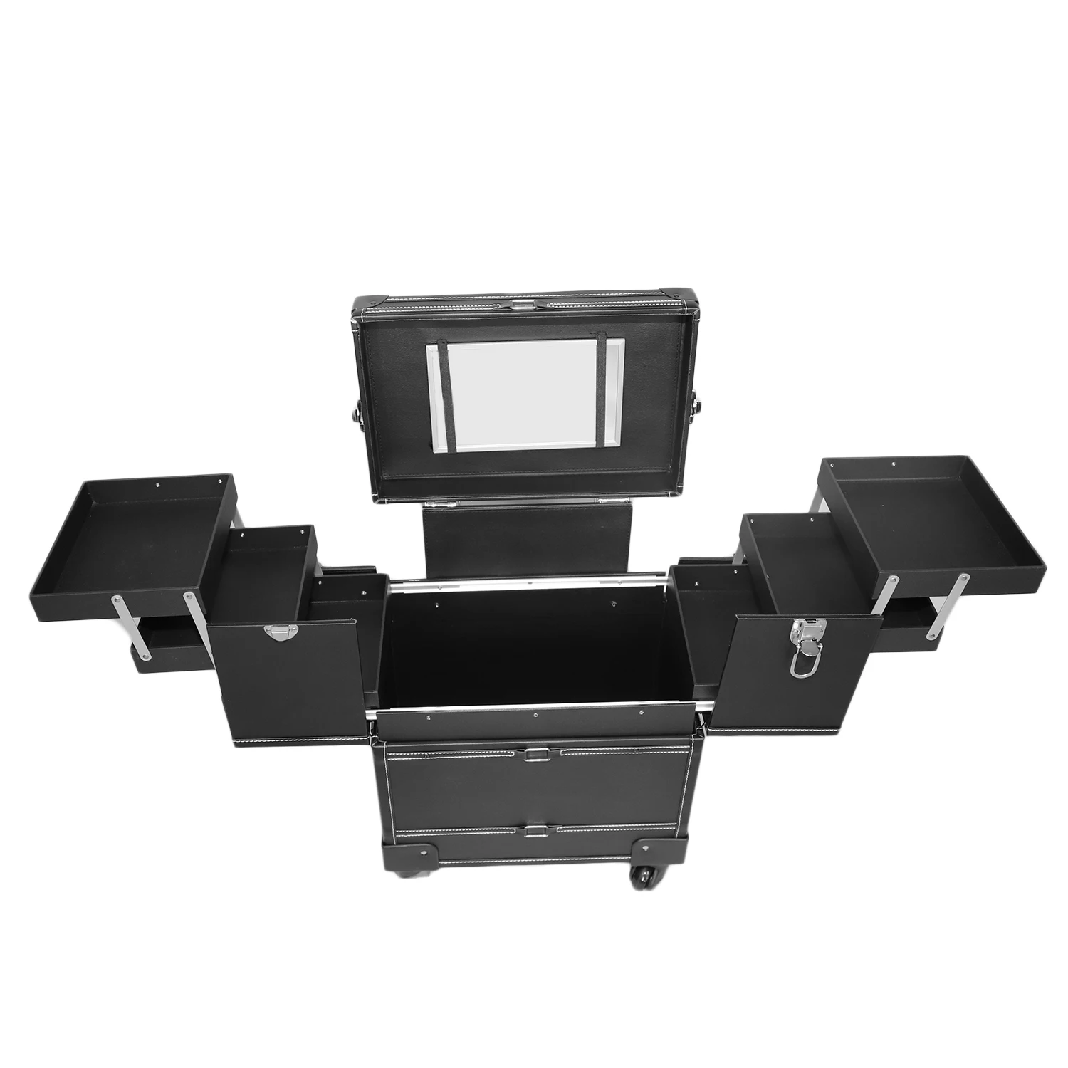 

Portable Aluminum Cosmetic Makeup Case Tattoo Box with PVC Mirror Organizacion Storage Organizer Pink/Black Free shipping