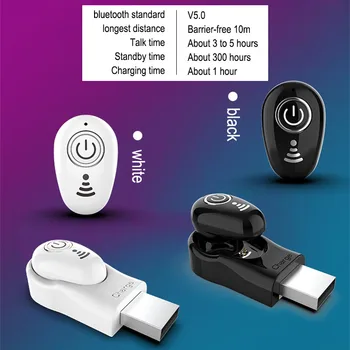 

S650+ Bluetooth 5.0 Wireless Earphone Mini Handsfree Headset With Mic Stereo HIFI Sport Running Earphones With USB charger AT