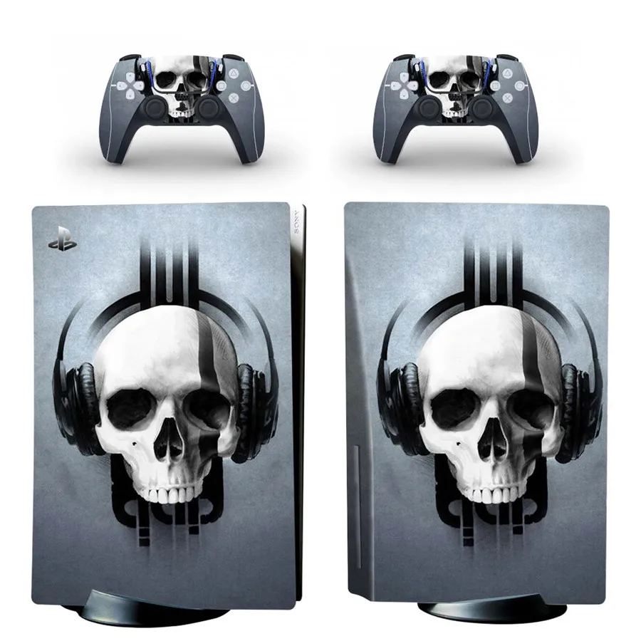 Skull Style PS5 Disc Edition Skin Sticker for Playstation 5 CD-Rom Version Console & 2 Controllers Decal Vinyl Protective Skins 