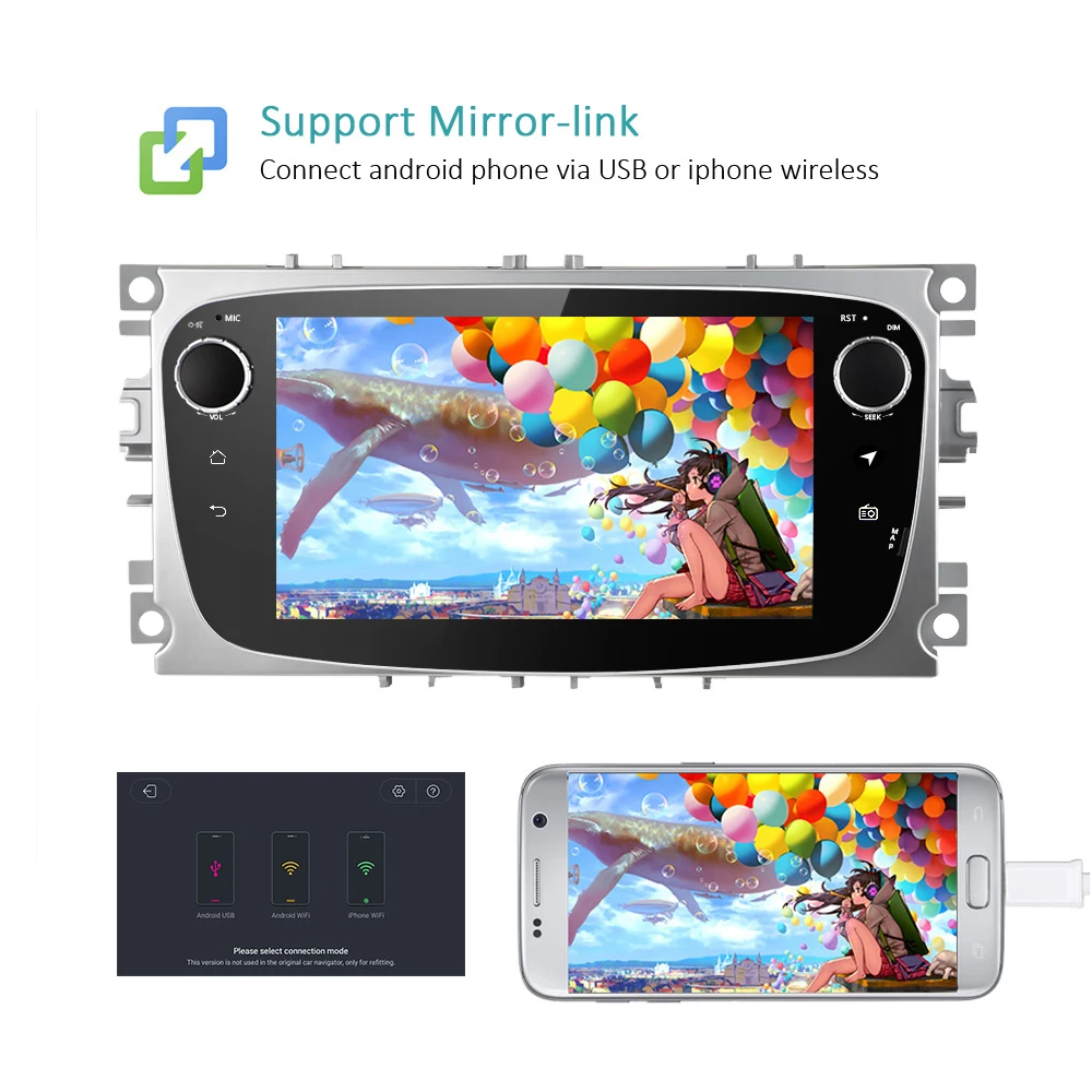 Best Podofo 2 Din Android 9.0 Car Radio GPS 7 Inch 6 DSP Multimedia For Ford  Focus 2 Mondeo Galaxy Kuga C-MAX S-MAX Car Stereo 5