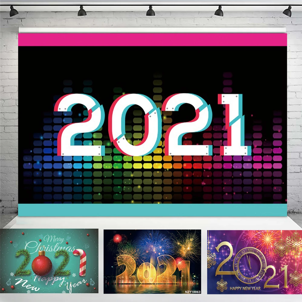 

Happy New Year Christmas 2021 Photography Background Tok Tik Beating Audio Frequency Party Banner Backdrop Photo Studio