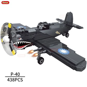 

Oenux WW2 438PCS Classic America P-40 Warhawk Single-Seat Aircraft Vehicle Model Military Building Block Brick Educational Toy