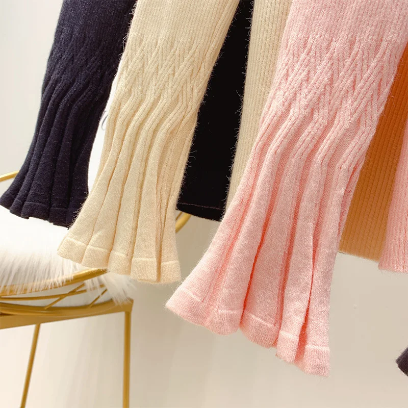 Neploe Для женщин Вязание Flare рукавом свитера пуловеры со стойкой с лямками на шее, с бандажный топ трикотаж осень-зима сладкий джемпер 54807