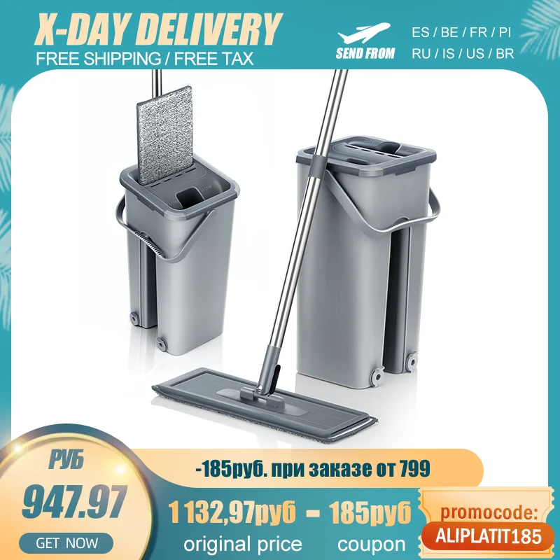 Bucket-Set Microfiber-Pads Hardwood Floor-Cleaning-System Flat-Floor-Mop Hand-Free Washable