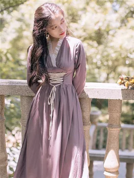 

2019 new fashion women's Autumn retro dress women dresses V-Neck